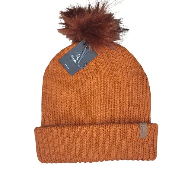 Brixton NWT Women's Alison Beanie Knit Hat Burnt Orange with Faux Fur Pom Pom - Picture 7 of 8